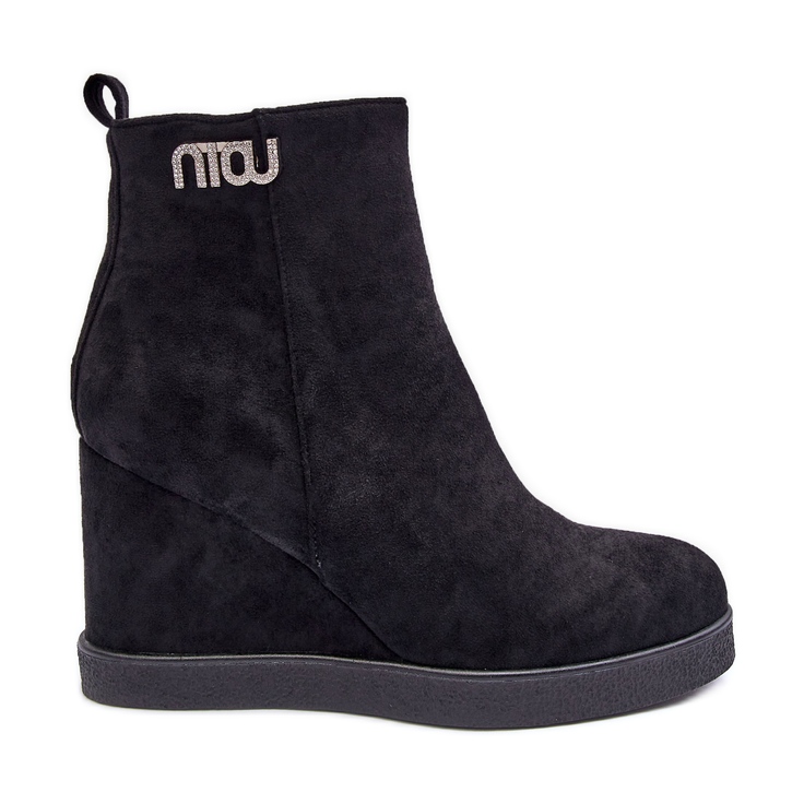 PS1 Botins de camurça com cunha isolada e decoração, preto Vere