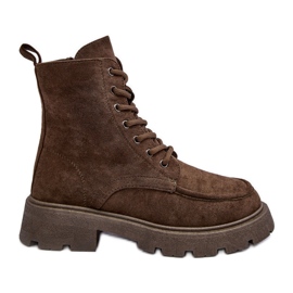 PS1 Botins Trapper isolados em camurça com salto plano, verde escuro Zikey