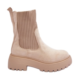 PS1 Botins de camurça com meia plataforma e salto plano, Bege Rewam PS1 Botins de camurça com meia plataforma e salto plano, Bege Rewam