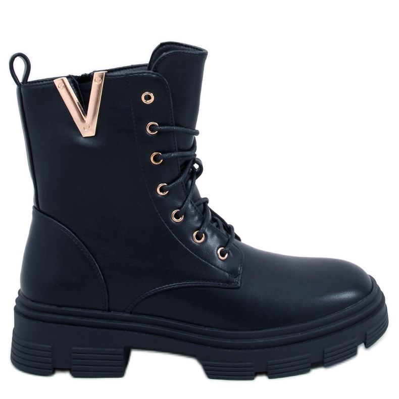 Clend Botas militares pretas com cadarço preto