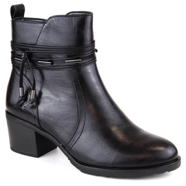 Botins femininos de salto alto com isolamento preto Jezzi pretos e decoração