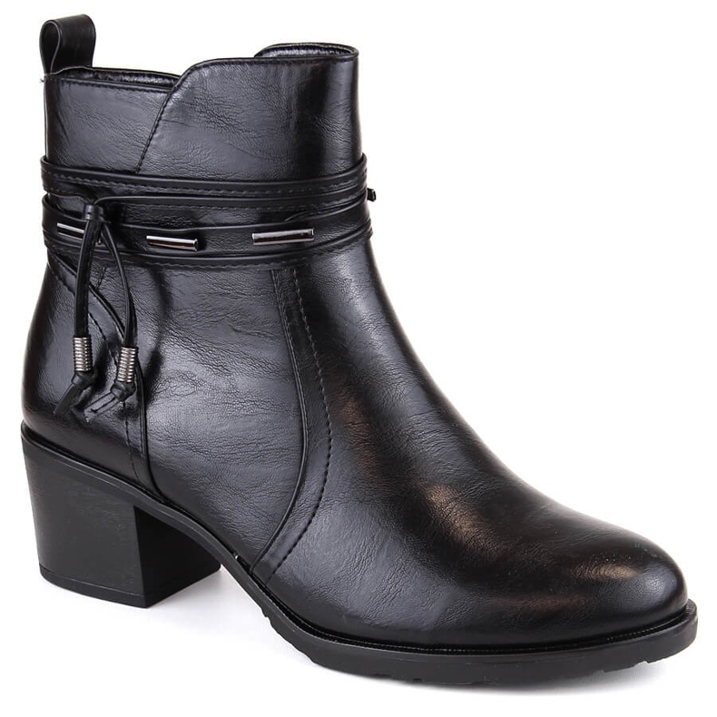 Botins femininos de salto alto com isolamento preto Jezzi pretos e decoração