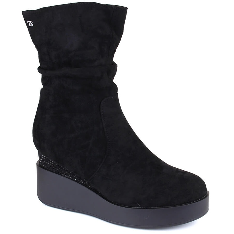 Botas femininas de camurça com cunha, isoladas, pretas, T.Sokolski Z23-370 preto