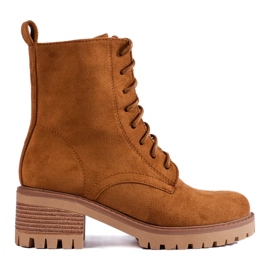 Botins de mulher Shelovet castanhos com atacadores marrom