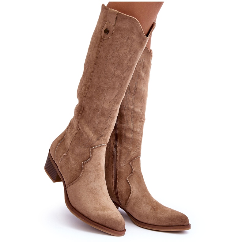 Botas de cowboy de camurça Lunah bege com salto baixo