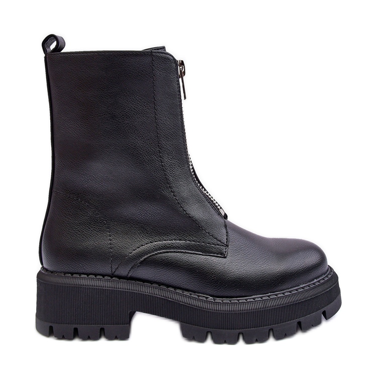 PS1 Botas rasas de couro com zíper preto Vimal
