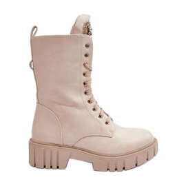 PS1 Botas de couro bege do tornozelo do trabalhador de Marx com decoração da joia