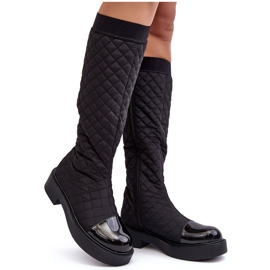 PS1 Botas acolchoadas acima do joelho com salto plano, Preto Amalfri PS1 Botas acolchoadas acima do joelho com salto plano, Preto Amalfri