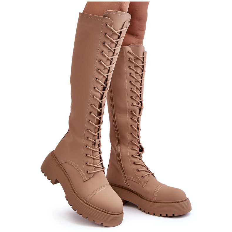 PS1 Botas quentes acima do joelho com cadarço, bege escuro, Bergdis PS1 Botas quentes acima do joelho com cadarço, bege escuro, Bergdis