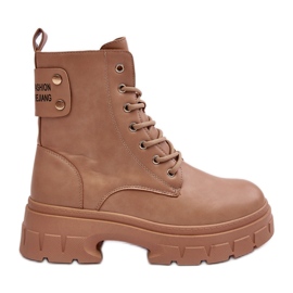 PS1 Botins femininos com cadarço e salto plano, bege Brenhile