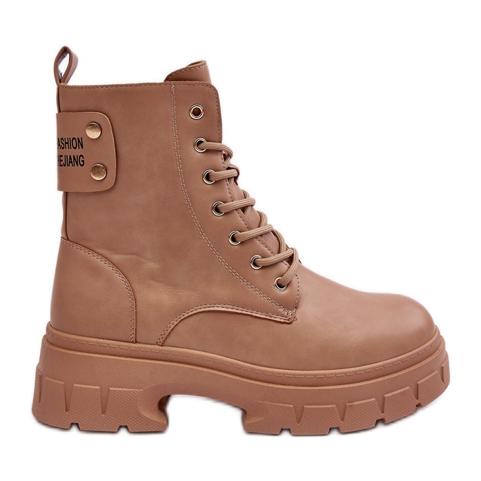 PS1 Botins femininos com cadarço e salto plano, bege Brenhile