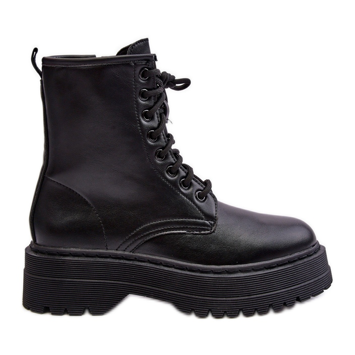PS1 Botins femininos de trabalho com cadarço e sola grossa preta Biancis preto
