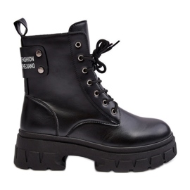 PS1 Botins femininos com cadarço e salto plano, preto Brenhile