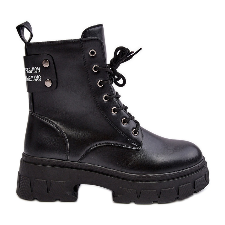 PS1 Botins femininos com cadarço e salto plano, preto Brenhile