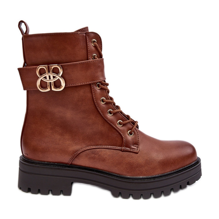 PS1 Botas Operárias Femininas Com Zíper Com Decoração, Marrom Ciossava castanho