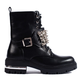 Botas femininas pretas com pérolas Shelovet preto