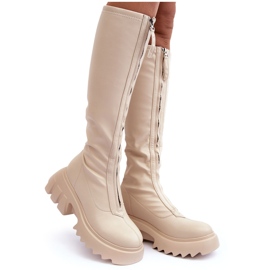PS1 Botas de couro Ringo bege em plataforma enorme com zíper PS1 Botas de couro Ringo bege em plataforma enorme com zíper
