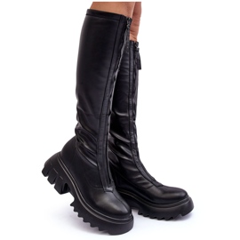 PS1 Botas de couro em plataforma enorme com zíper, Black Ringo preto