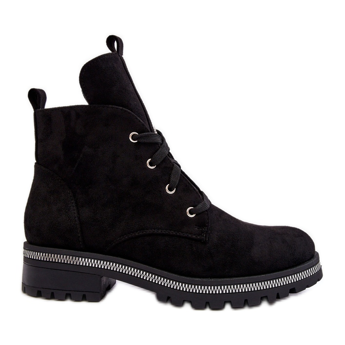 PS1 Botins femininos em camurça com decoração Plesca preta preto PS1 Botins femininos em camurça com decoração Plesca preta preto