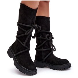 PS1 Botas femininas de camurça com atacadores pretas Tanive preto PS1 Botas femininas de camurça com atacadores pretas Tanive preto