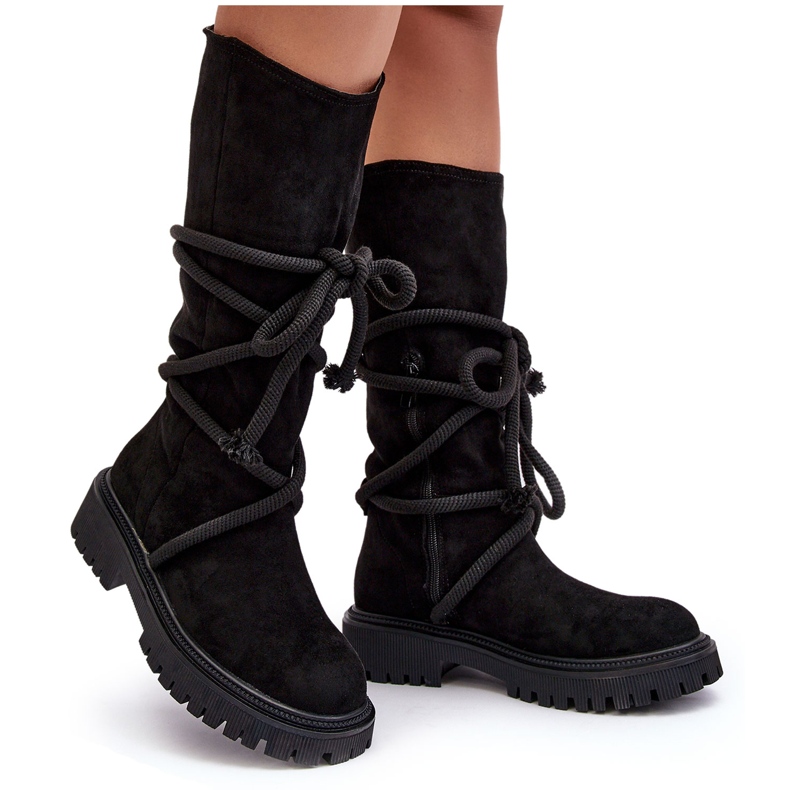 PS1 Botas femininas de camurça com atacadores pretas Tanive preto