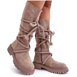 PS1 Botas femininas de camurça com atacadores bege tanive PS1 Botas femininas de camurça com atacadores bege tanive