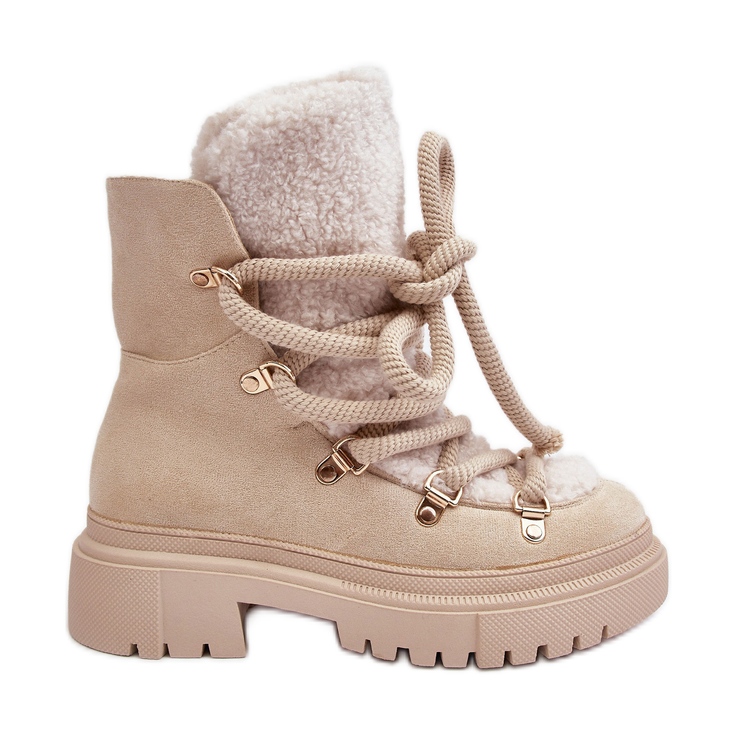 PS1 Botas de neve femininas com cadarço Shala bege claro