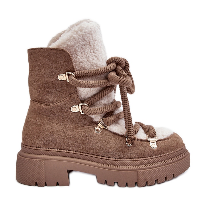 PS1 Botas de neve femininas com cadarço bege Shala PS1 Botas de neve femininas com cadarço bege Shala