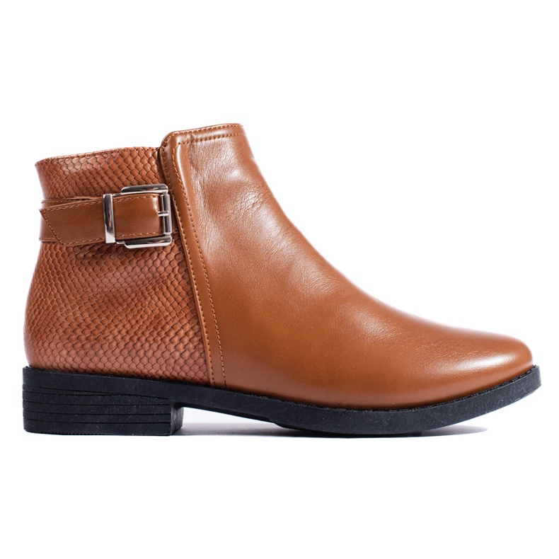 Botins femininos Shelovet camelo com salto baixo castanho
