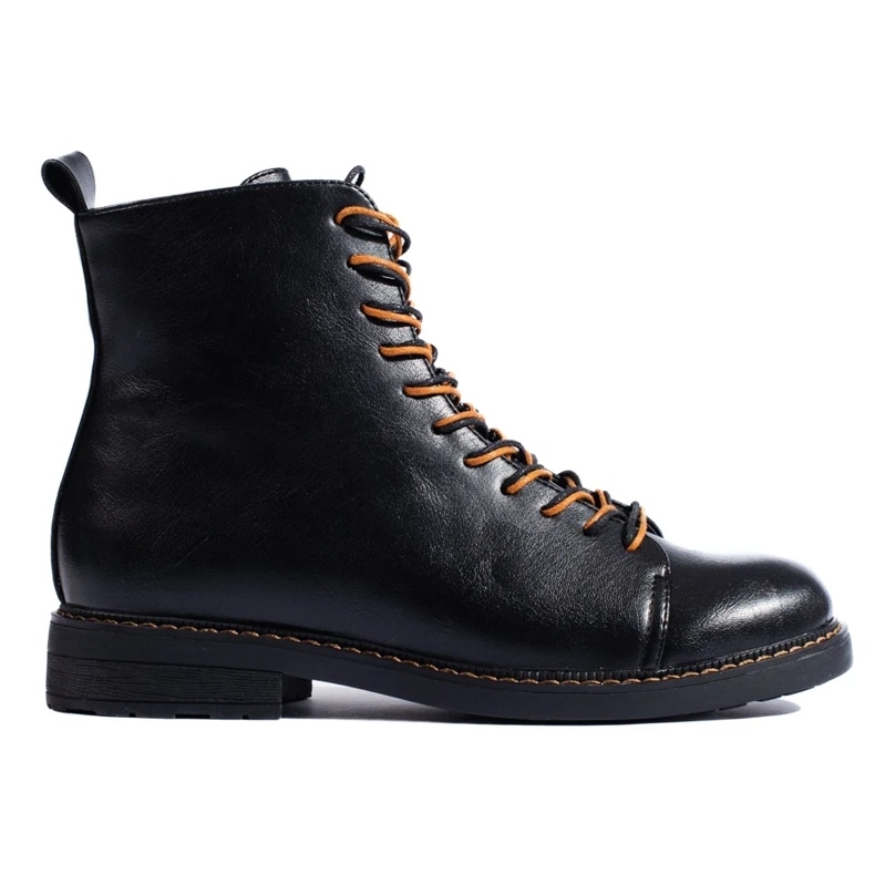 Botas femininas pretas Vinceza com cadarço preto Botas femininas pretas Vinceza com cadarço preto