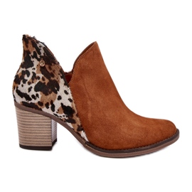 Botins femininos de couro Maciejka marrom 04492-98