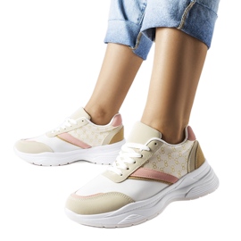 Inna Tênis bege e branco com detalhes dourados