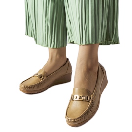 Mocassins com fivela de cunha marrom, Lerino bege Mocassins com fivela de cunha marrom, Lerino bege