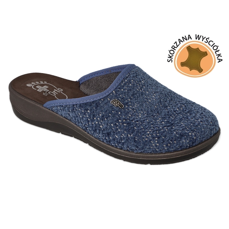 Chinelos femininos Dr.ORTO Befado com inserção de couro 133D001 azul marinho