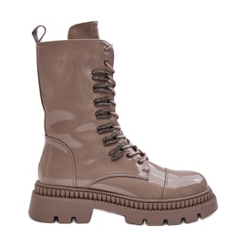 Botas femininas de trabalho com cadarço bege escuro S.Barski MR870-72