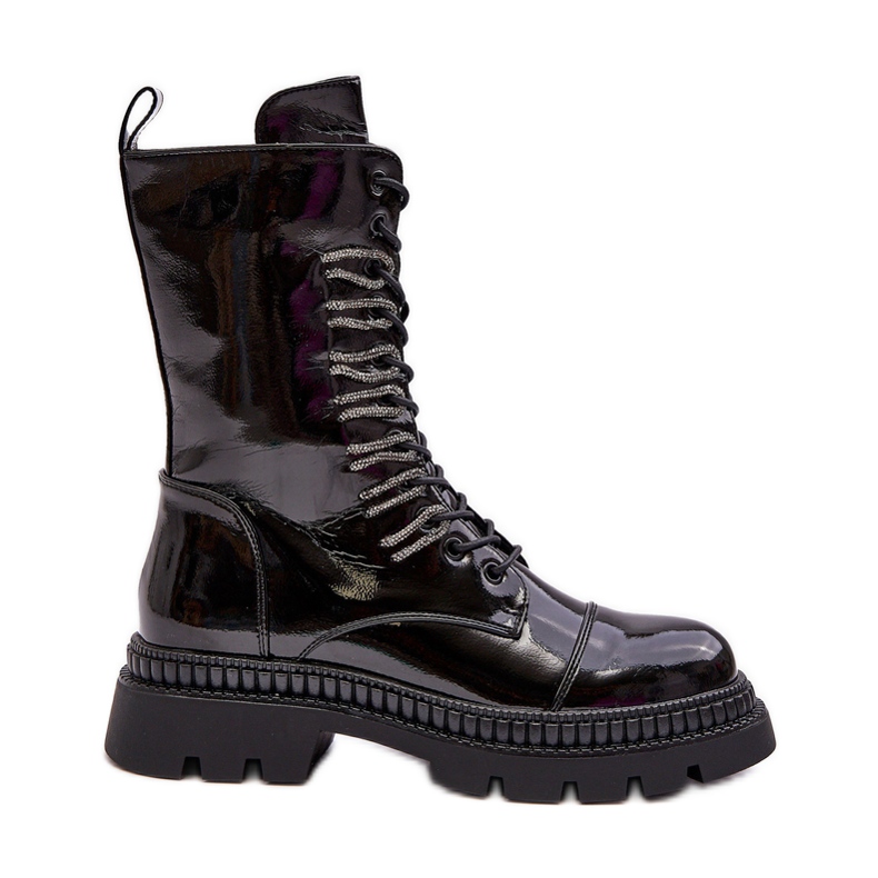 Botins femininos de trabalho com cadarço pretos S.Barski MR870-72