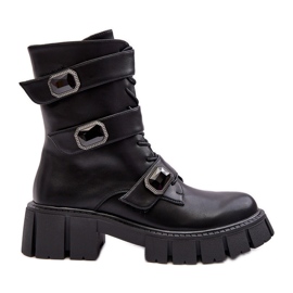 Botas femininas de couro pretas S.Barski MR870-62 preto