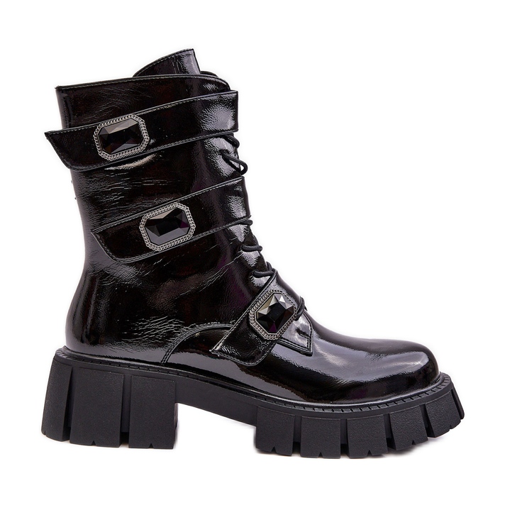 Botas de trabalho femininas pretas envernizadas S.Barski MR870-61 preto