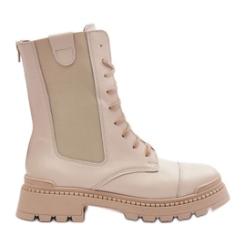 Botas femininas de couro com cadarço bege claro Nicole 2836