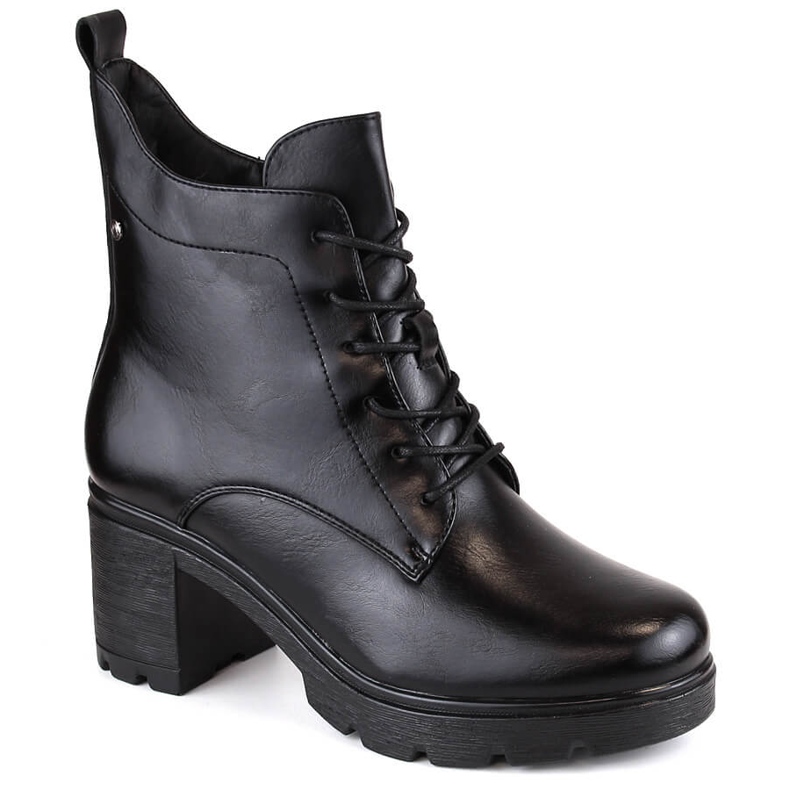 Botins femininos com salto alto e plataforma, isolados pretos Potocki SZ12229
