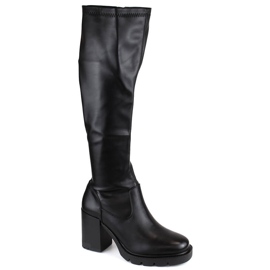 Botas elásticas femininas com salto alto e plataforma, pretas Potocki SZ12246 preto