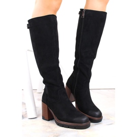 Botas femininas de camurça preta com salto alto e plataforma, Vinceza 58106 preto