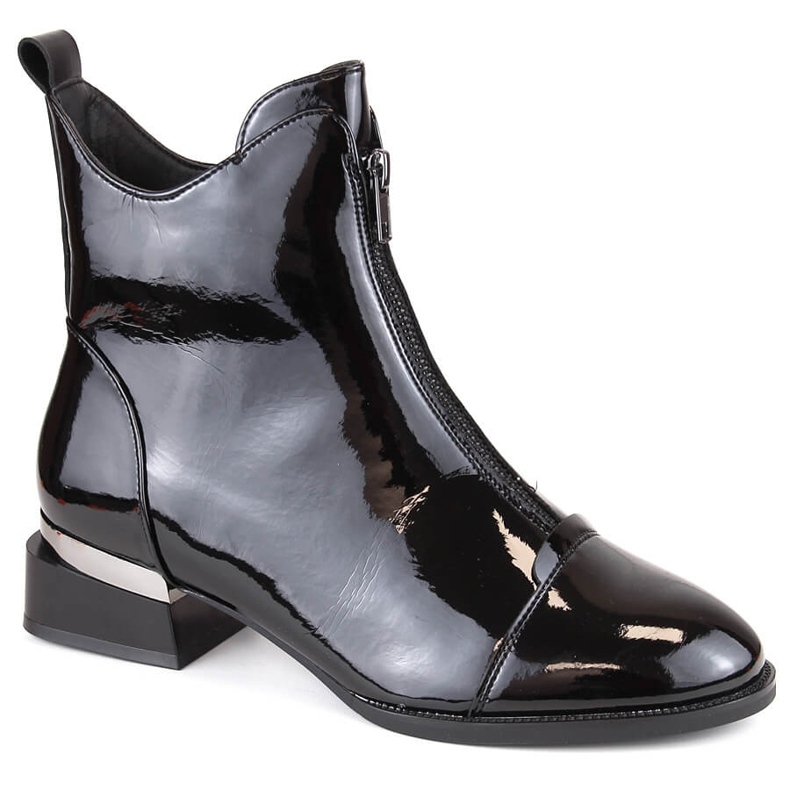 Botas femininas de couro envernizado com isolamento e zíper, pretas Vinceza 58156 preto