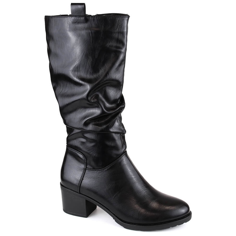 Botas femininas pretas enrugadas e isoladas Jezzi ASA128-31 de salto alto preto