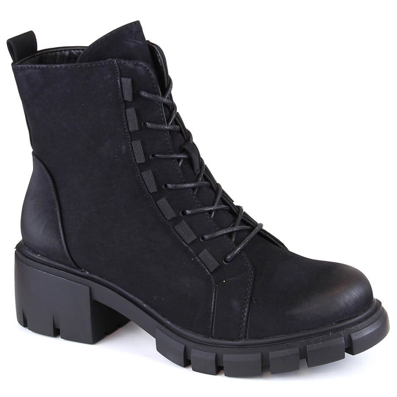 Botas femininas isoladas com cadarço e zíper, pretas Jezzi RMR2038-39 preto