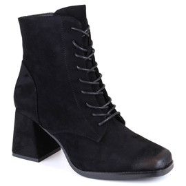 Botins femininos de camurça com atacadores e zíper, pretos Potocki SZ12185 Botins femininos de camurça com atacadores e zíper, pretos Potocki SZ12185
