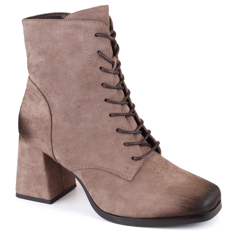 Botins femininos de camurça com atacadores e zíper, marrom Potocki SZ12185 castanho