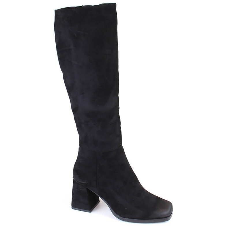 Camurça feminina, botas isoladas de salto alto, pretas Potocki SZ12254 preto