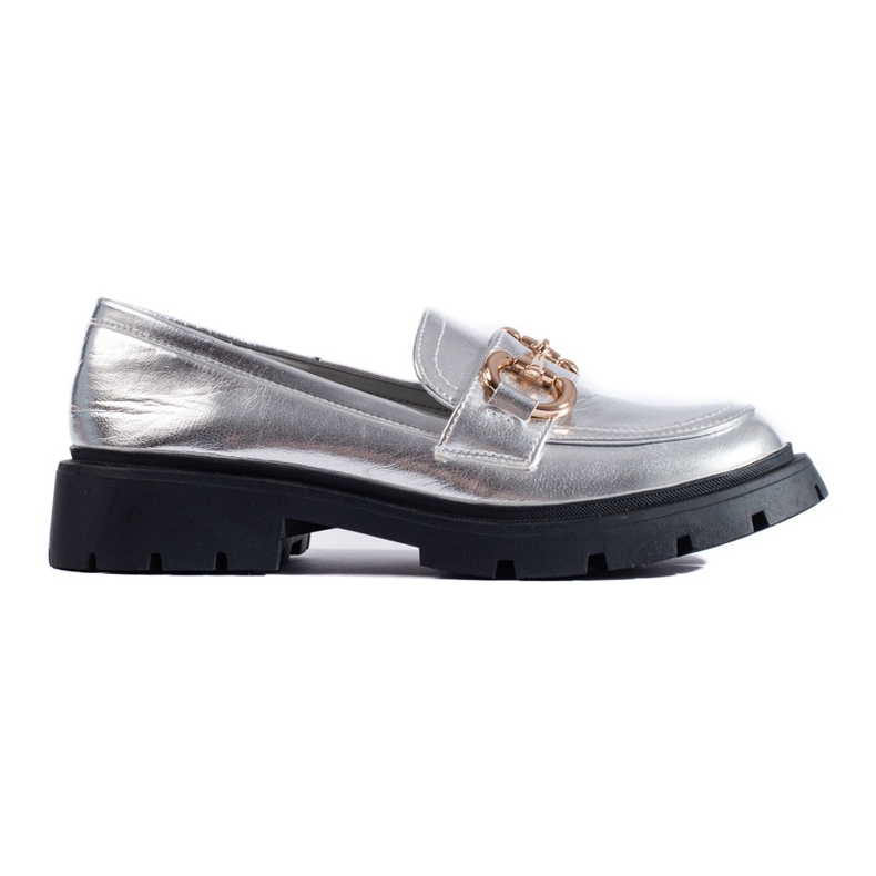 Mocassins prateados Shelovet com sola grossa prata