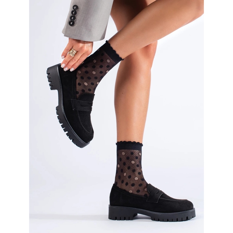 Mocassins de camurça Shelovet com sola grossa preto